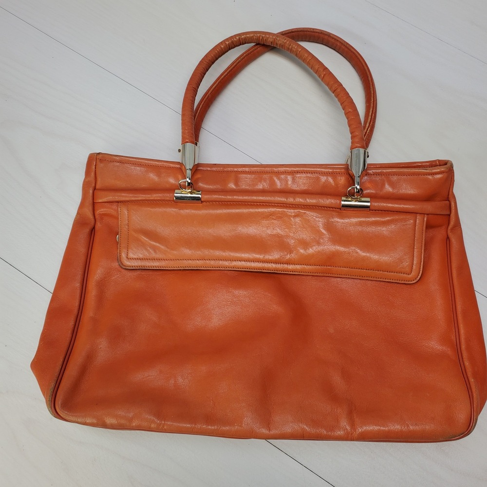 Mr‎ Leather Orange Genuine Leather Tote Shoulder Bag Medium